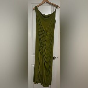 ASOS DESIGN fallen shoulder midi dress with ruching in green